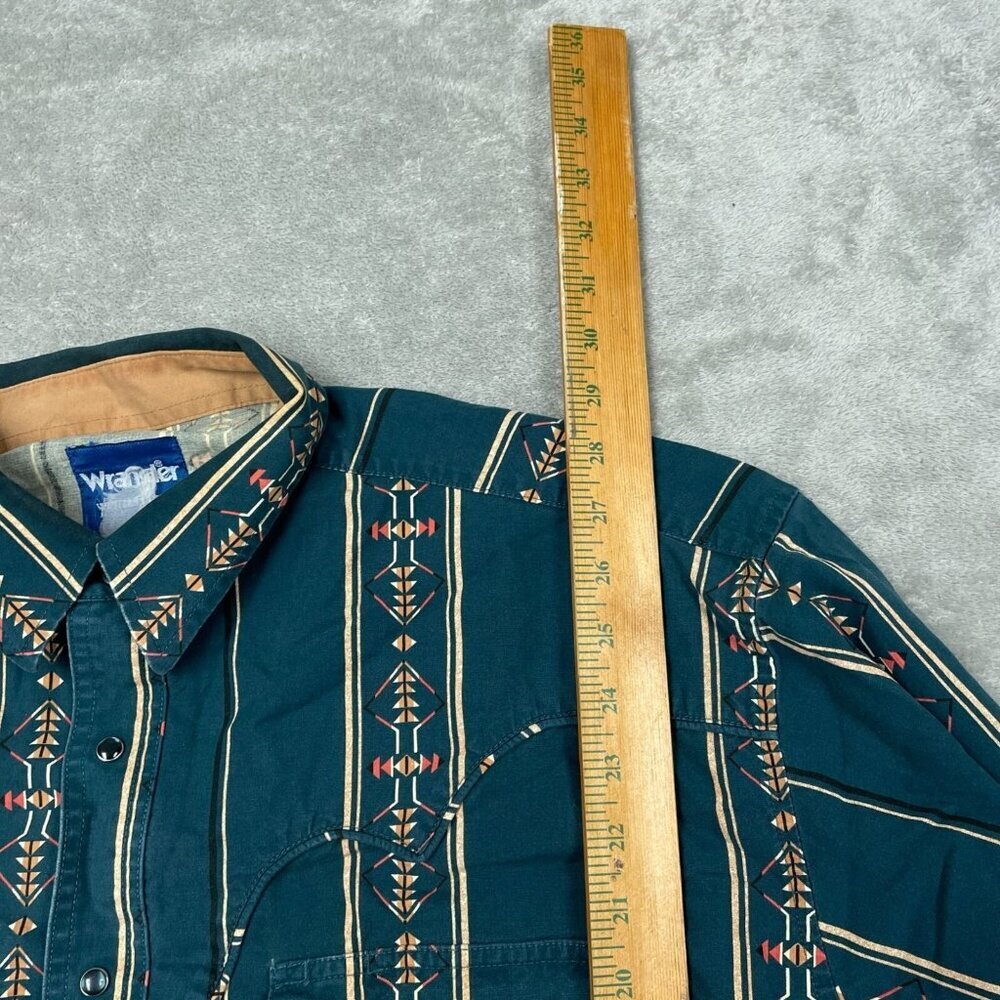 Vintage Wrangler Western Shirt XXL Teal Striped Long Sleeve Snap Button 6324 - Picture 6 of 8